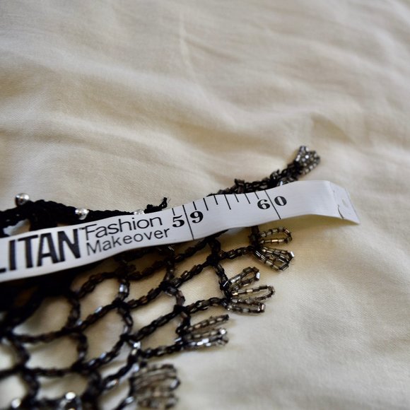 Vintage Black and Silver Beaded Shawl - Picture 7 of 7